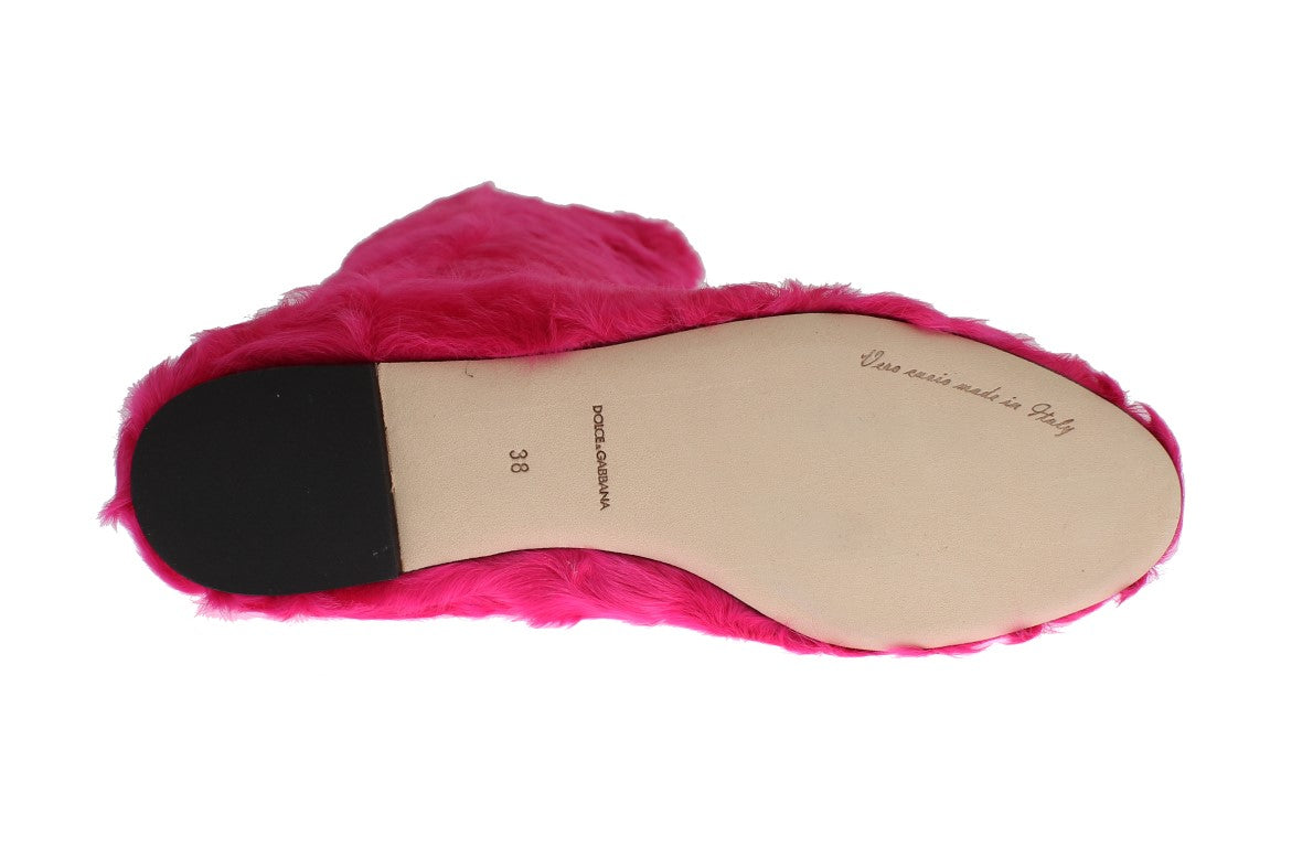 Dolce & Gabbana Pink Lamb Fur Leather Flat Boots