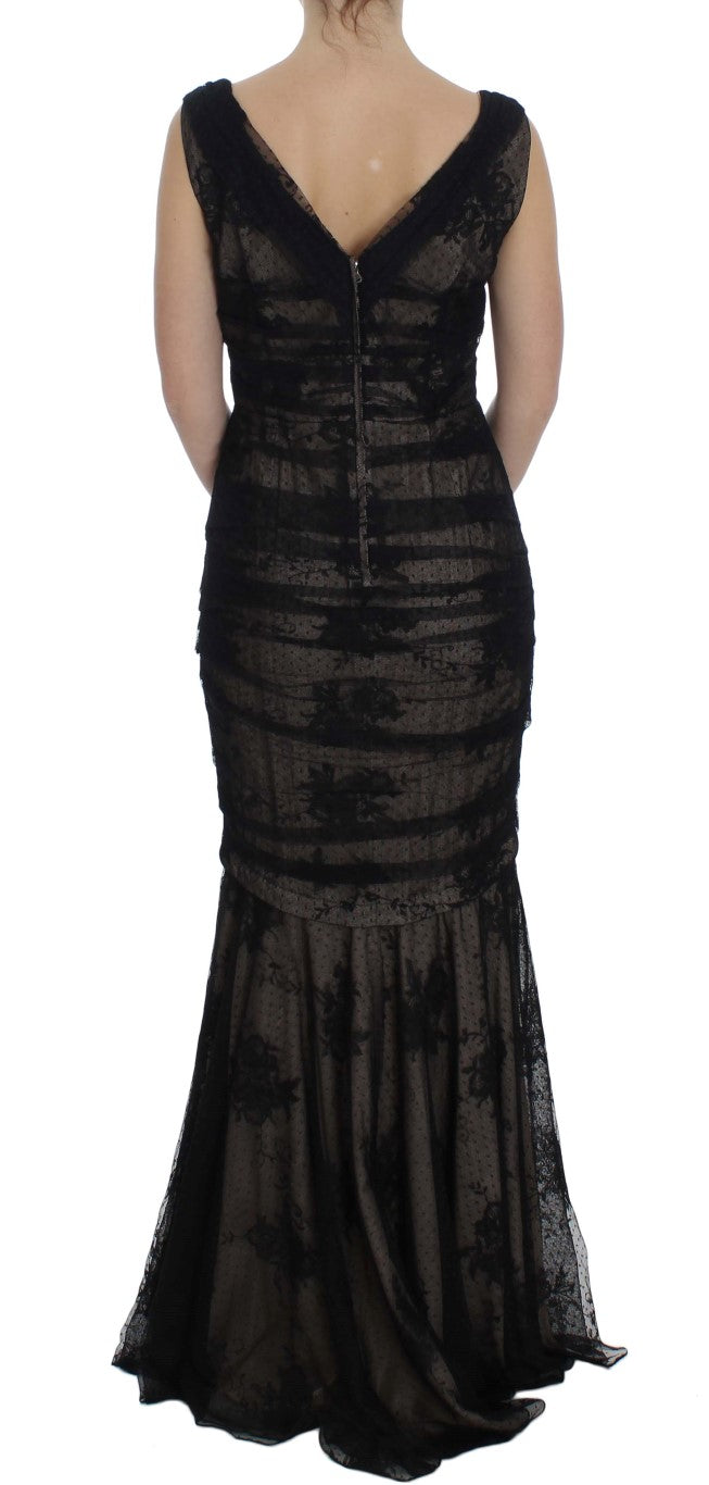 Dolce & Gabbana Black Floral Lace Long Bodycon Maxi Dress