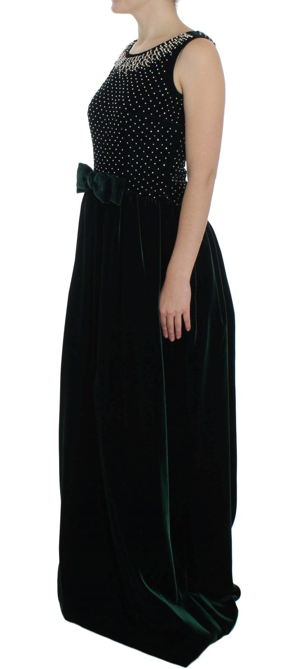 Dolce & Gabbana Green Velvet Crystal Long Maxi Dress