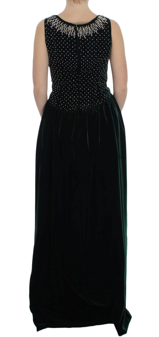 Dolce & Gabbana Green Velvet Crystal Long Maxi Dress