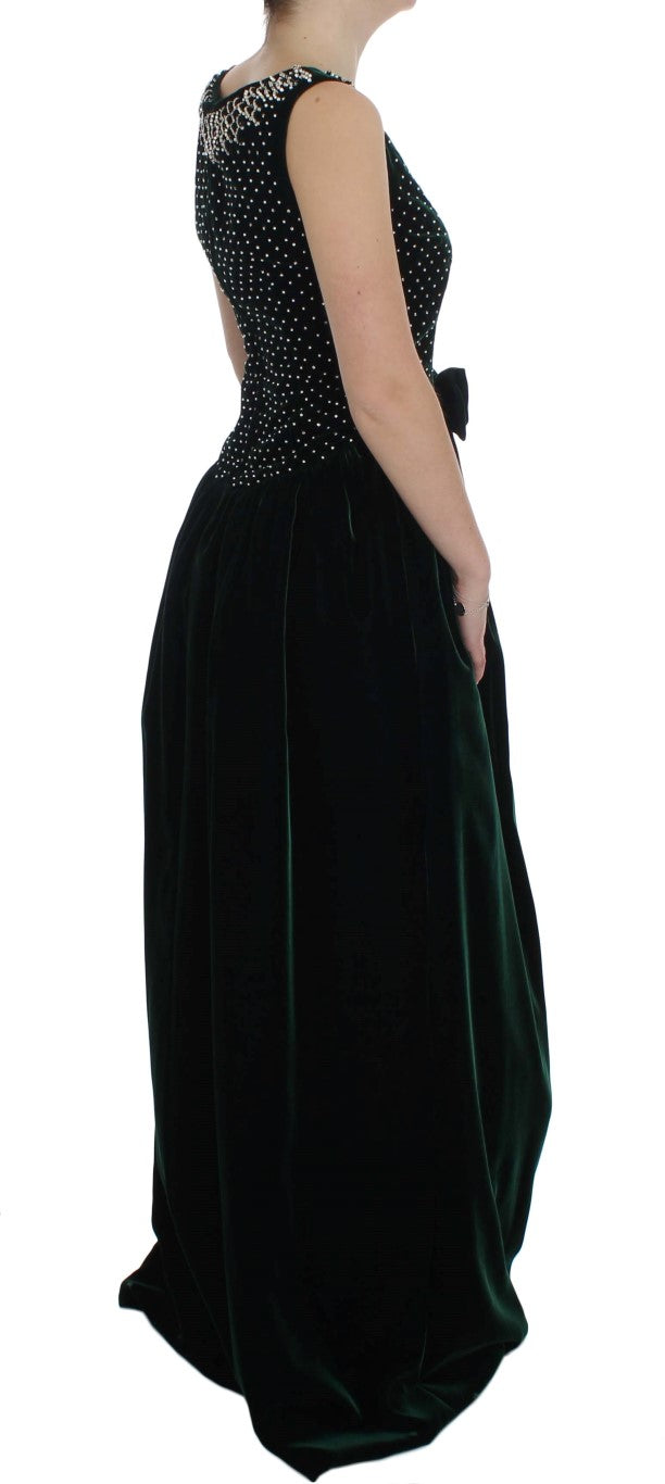 Dolce & Gabbana Green Velvet Crystal Long Maxi Dress