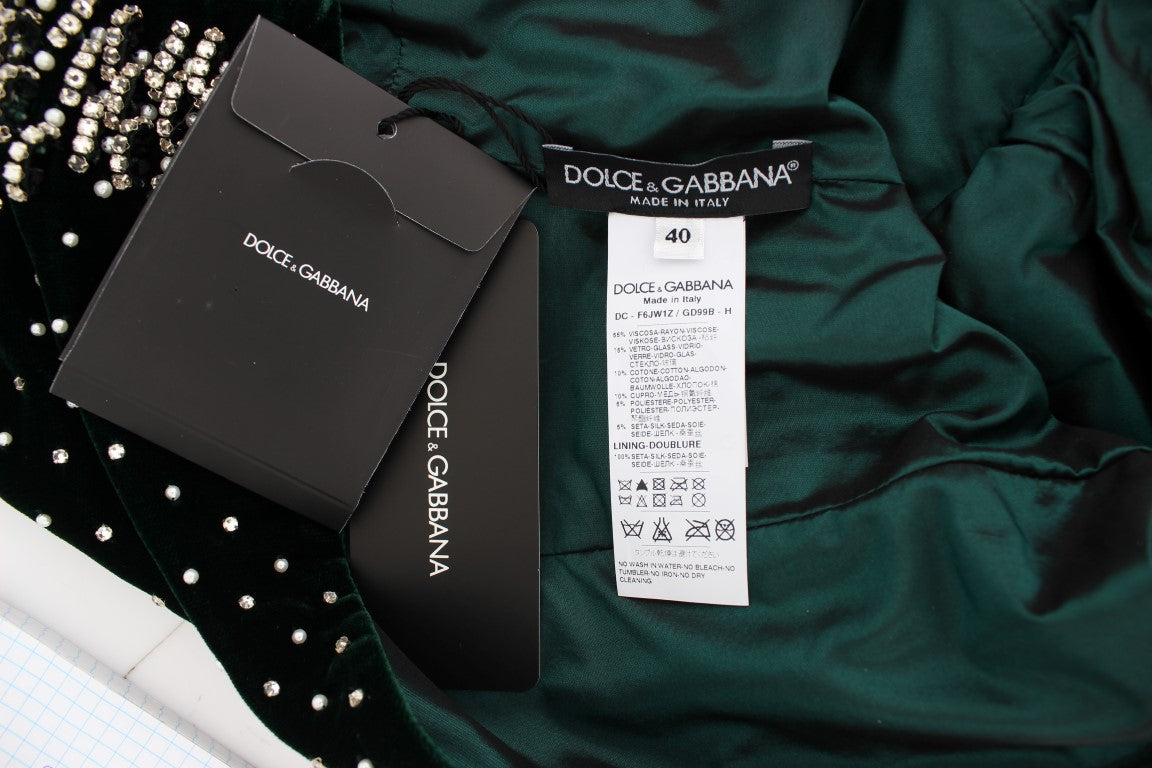 Dolce & Gabbana Green Velvet Crystal Long Maxi Dress