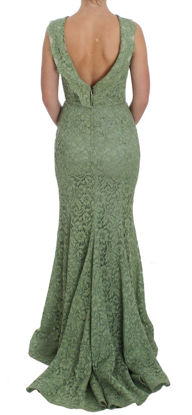 Dolce & Gabbana Green Floral Lace Sheath Maxi Dress