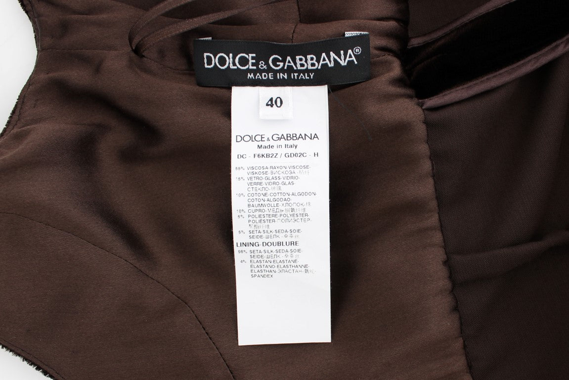 Dolce & Gabbana Brown Velvet Crystal Sheath Gown Dress