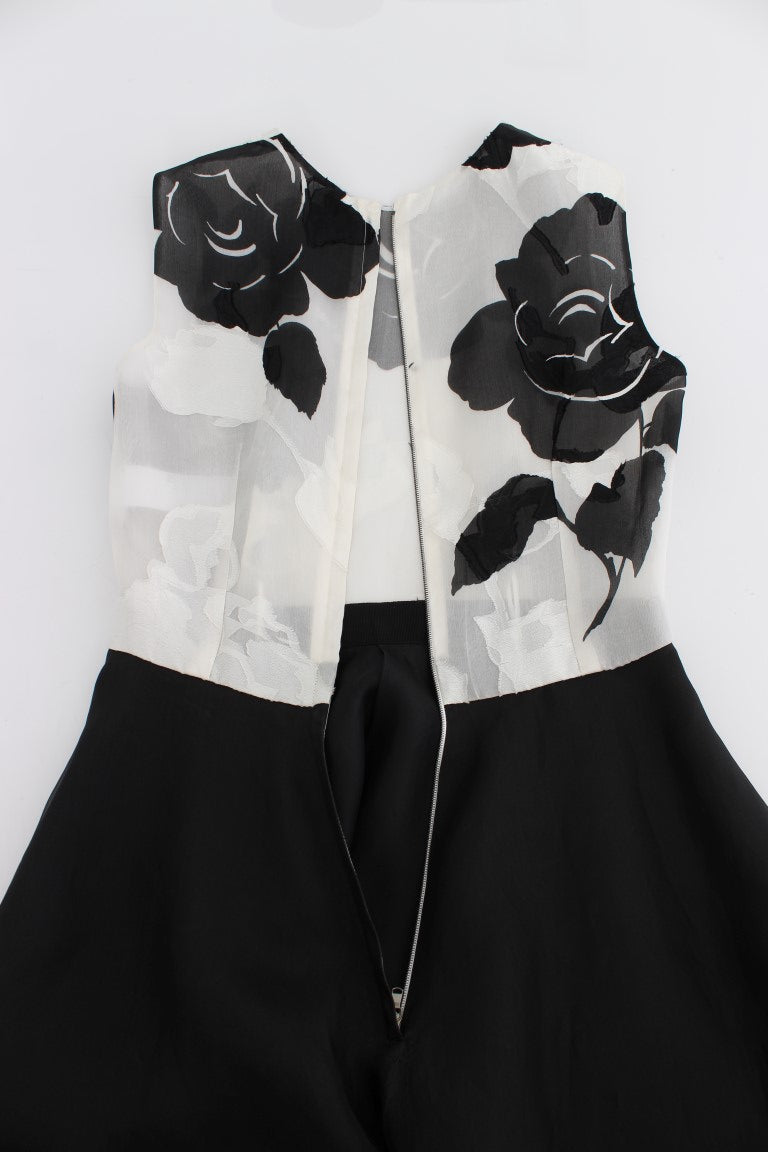 Dolce & Gabbana Black White Floral Silk Sheath Gown Dress