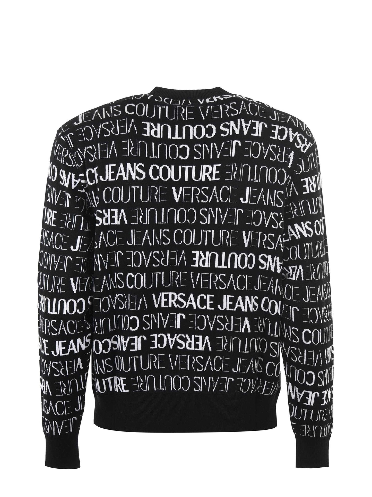 Versace Jeans Black and White Cotton Logo Details Sweater