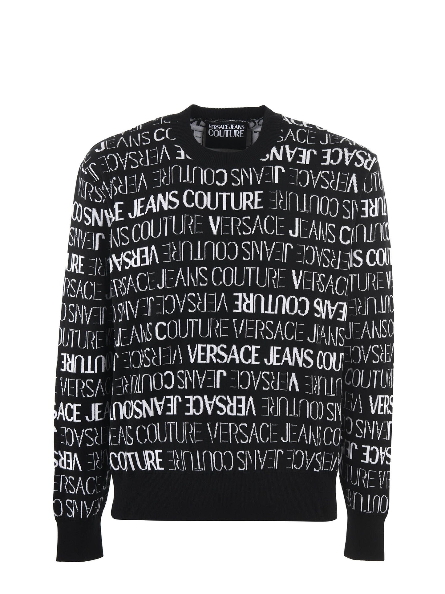 Versace Jeans Black and White Cotton Logo Details Sweater