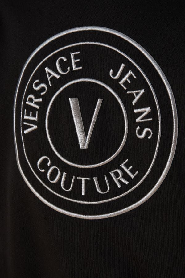 Versace Jeans Black Cotton Logo Details Hooded Sweatshirt