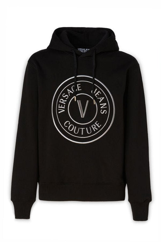 Versace Jeans Black Cotton Logo Details Hooded Sweatshirt