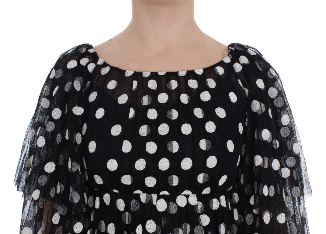 Dolce & Gabbana Black White Polka Dotted Ruffled Dress