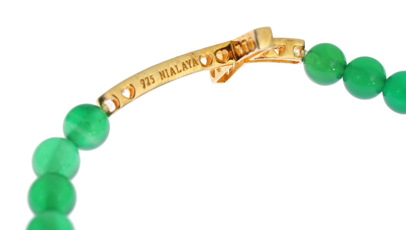 Nialaya Jade Stone Gold CZ Cross 925 Silver Bracelet