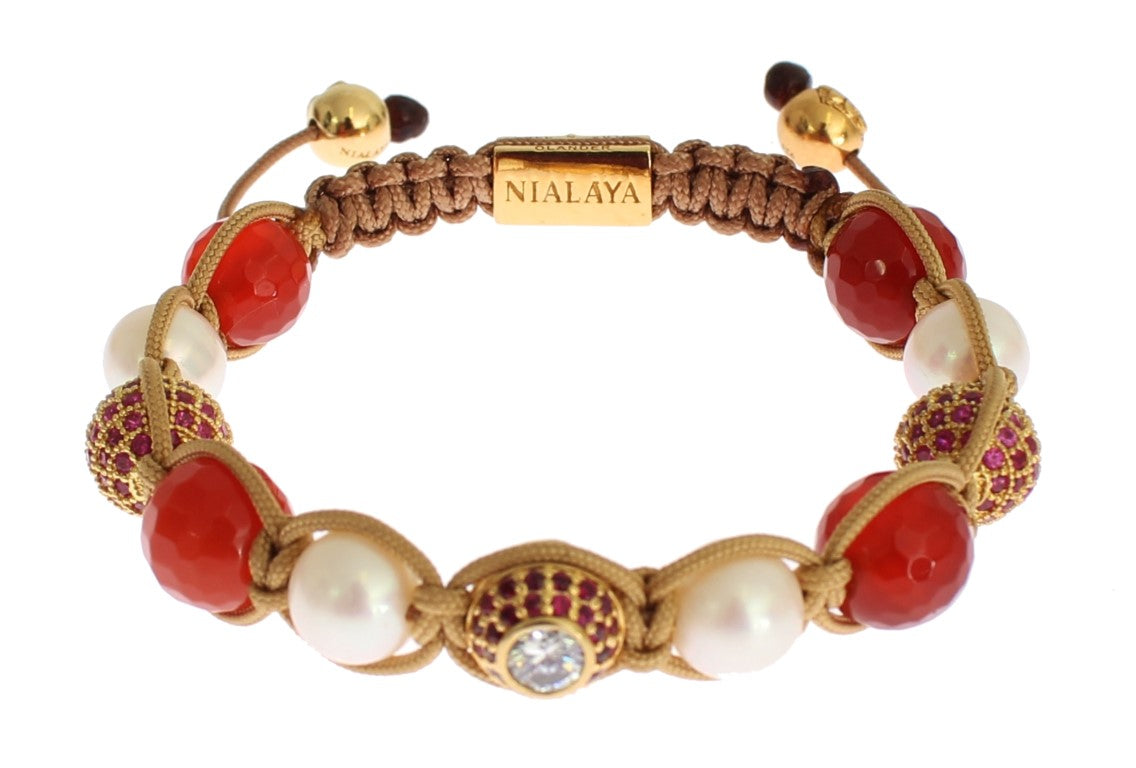 Nialaya CZ Carnelian Pearl 925 Silver Bracelet