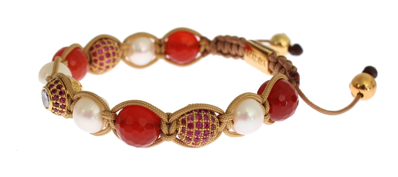 Nialaya CZ Carnelian Pearl 925 Silver Bracelet