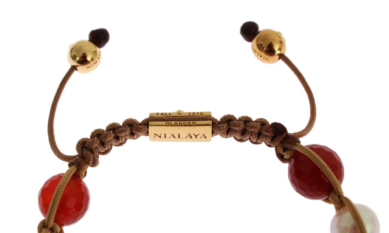 Nialaya CZ Carnelian Pearl 925 Silver Bracelet