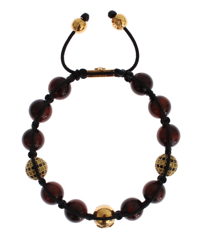 Nialaya CZ Red Tigers Eye Gold 925 Silver Bracelet