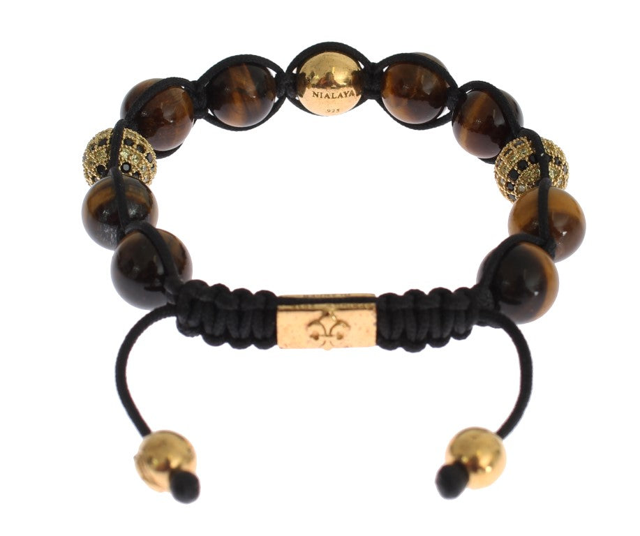 Nialaya CZ Brown Tigers Eye 925 Silver Bracelet