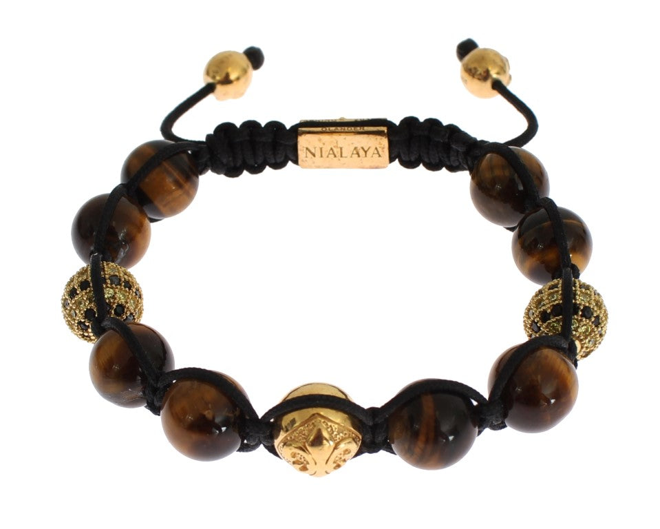 Nialaya CZ Brown Tigers Eye 925 Silver Bracelet