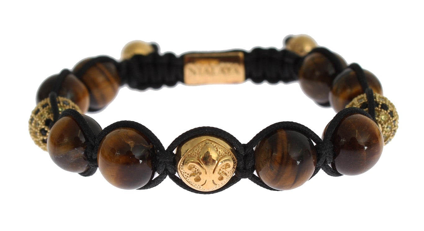 Nialaya CZ Brown Tigers Eye 925 Silver Bracelet