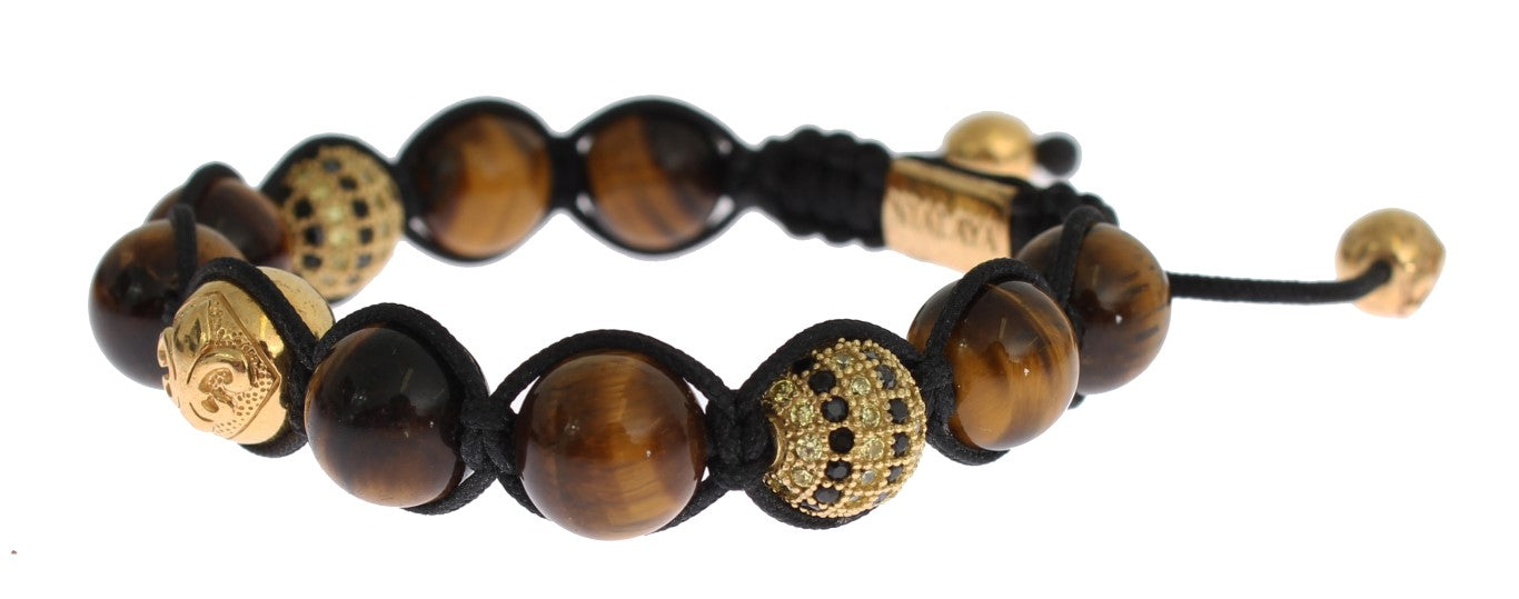 Nialaya CZ Brown Tigers Eye 925 Silver Bracelet