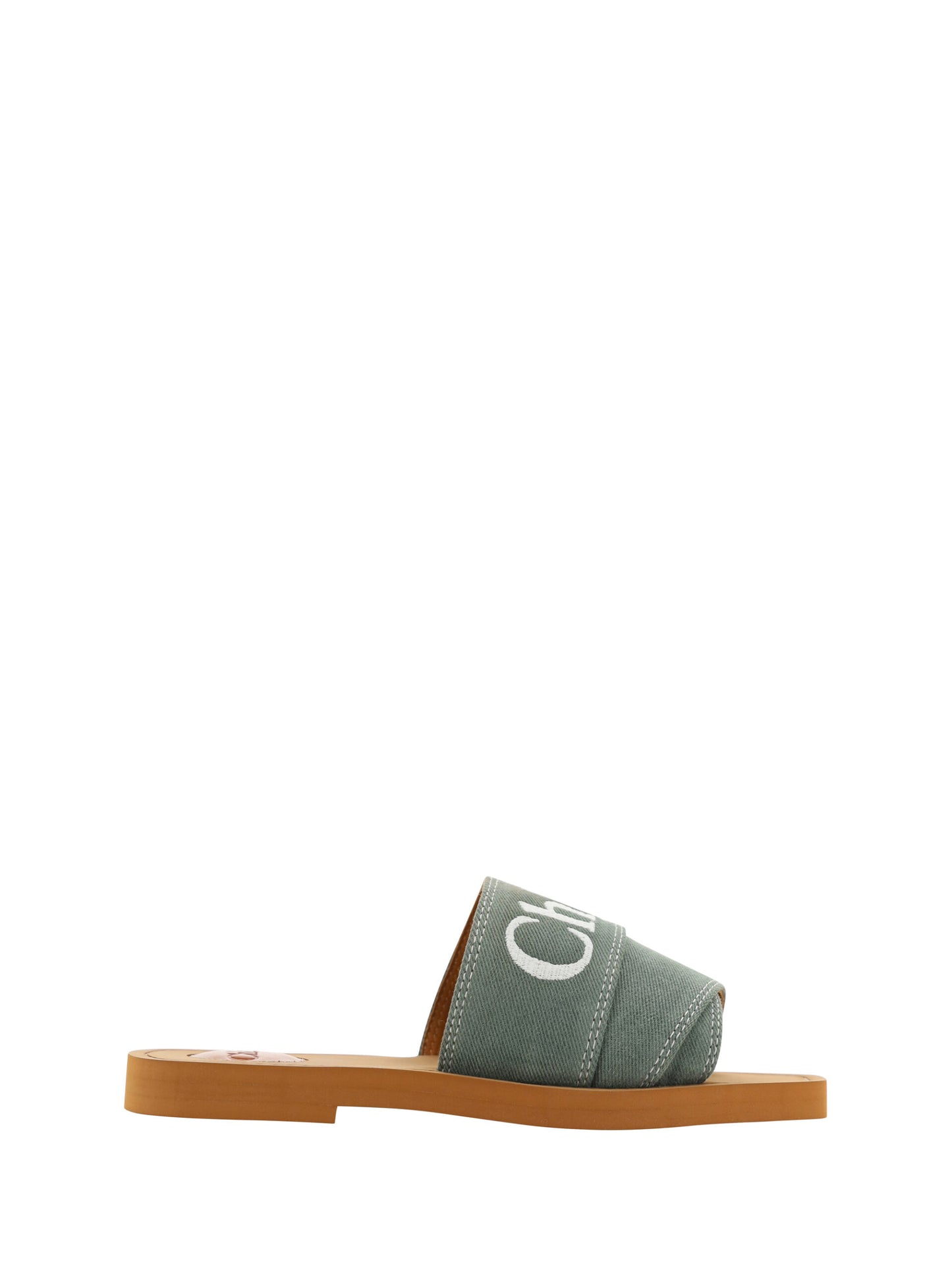 Chloé Forest Green Cotton Slides Woody Sandals