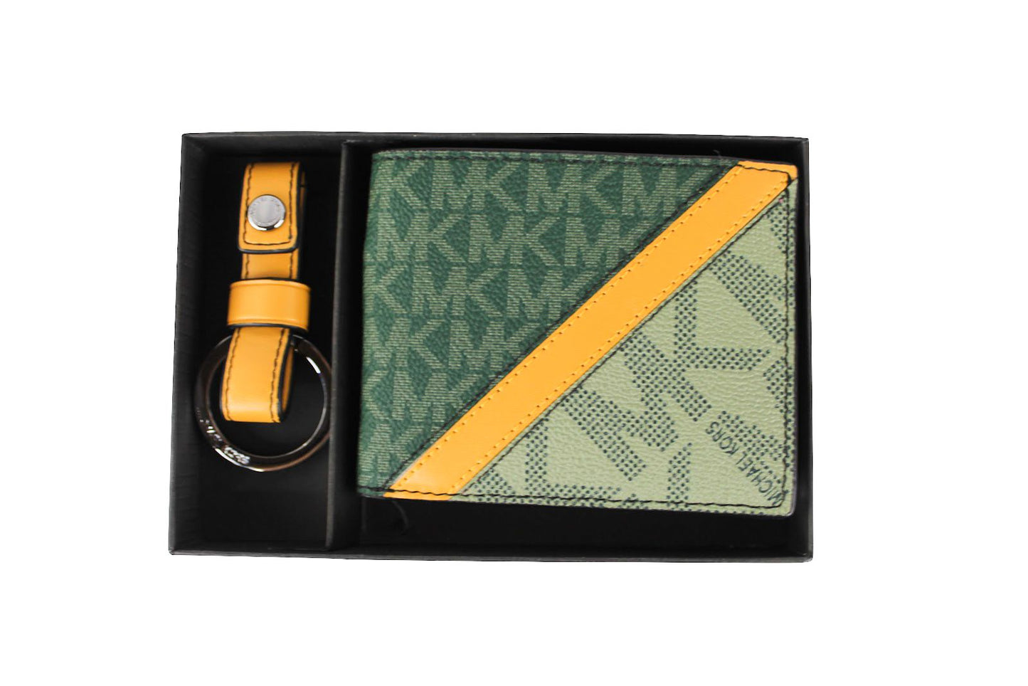 Michael Kors Gifting Slim Signature Bifold with Key Fob Box Set (Green/Marigold)