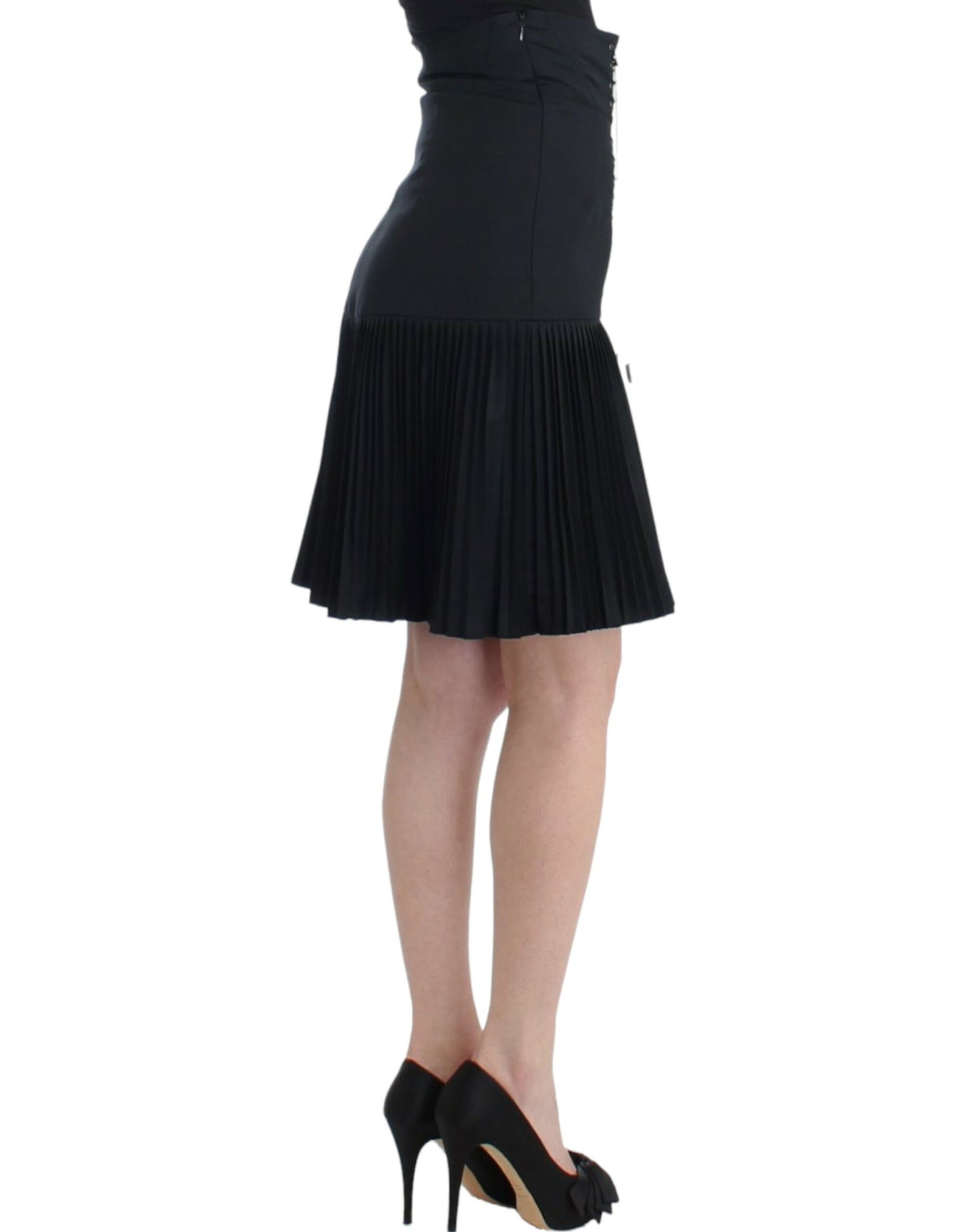 Cavalli Black Pleated Laced Skirt