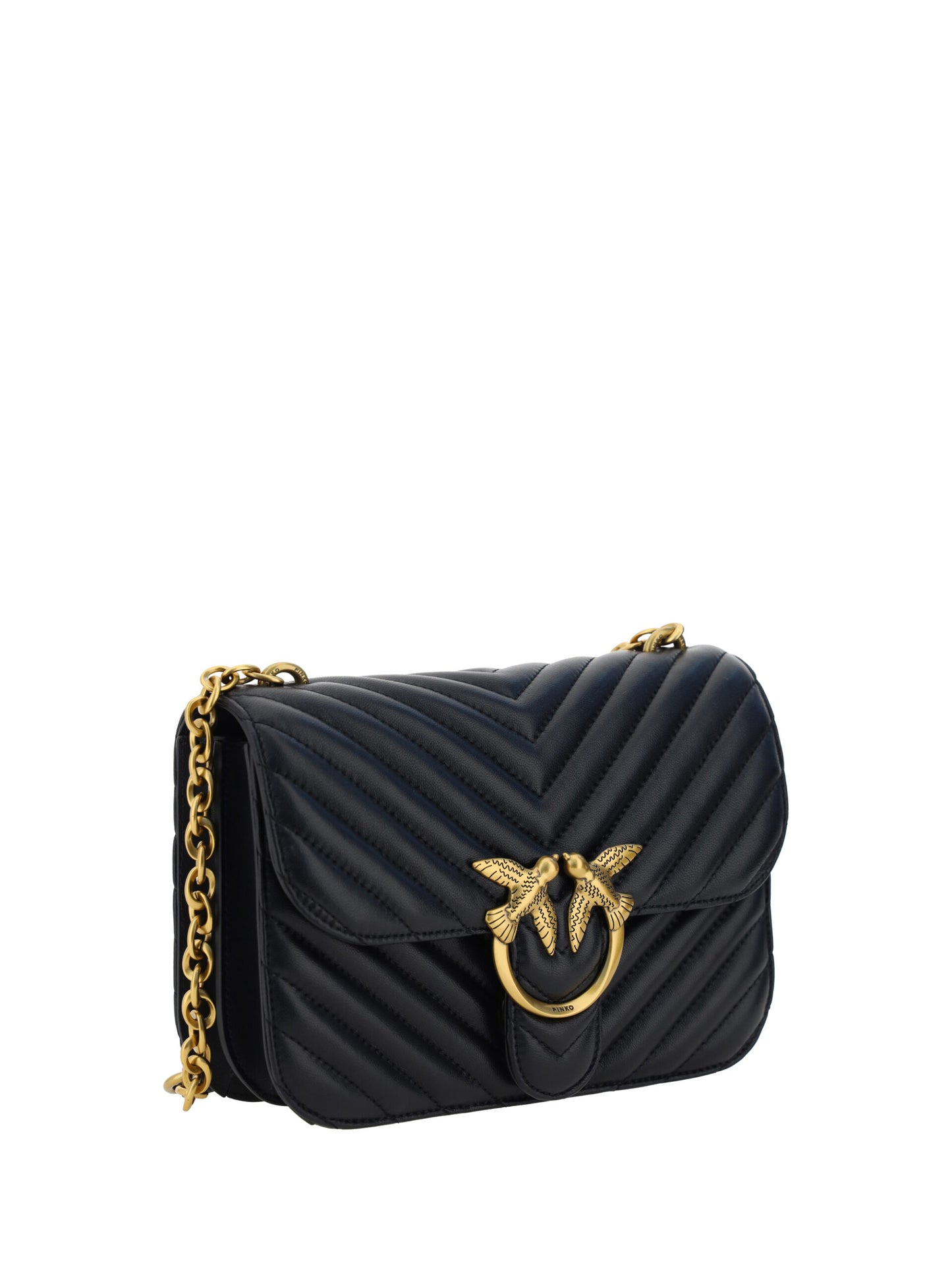 PINKO Black Calf Leather Love Bell Classic Shoulder Bag