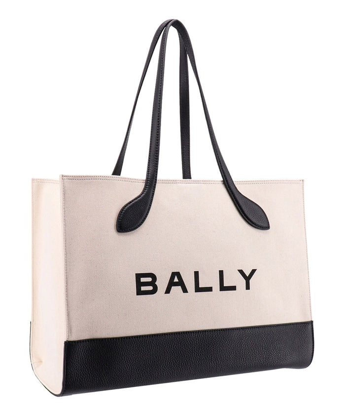 Bally White and Black Leather Tote Shoulder Bag