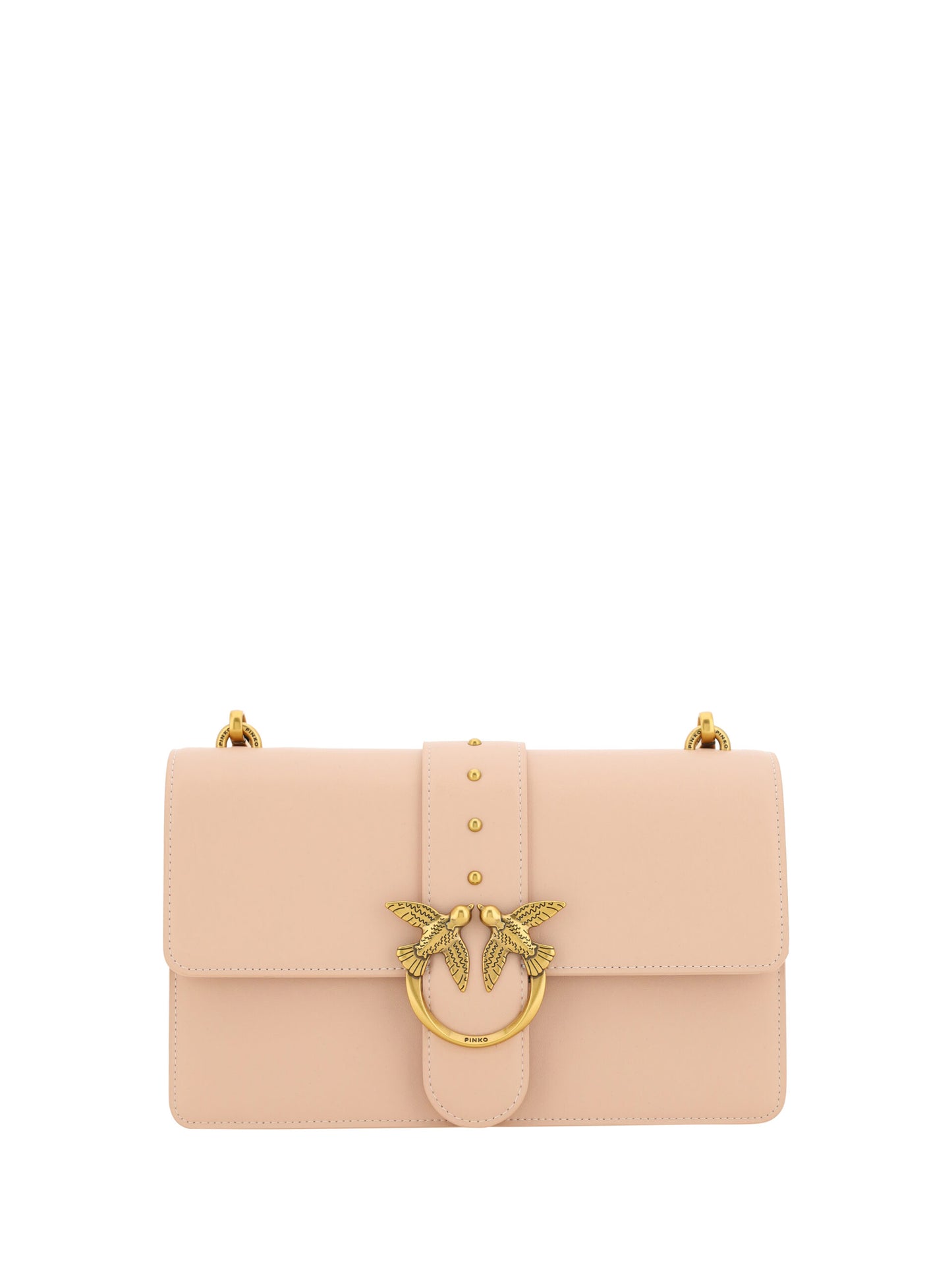 PINKO Pink Calf Leather Love One Classic Shoulder Bag