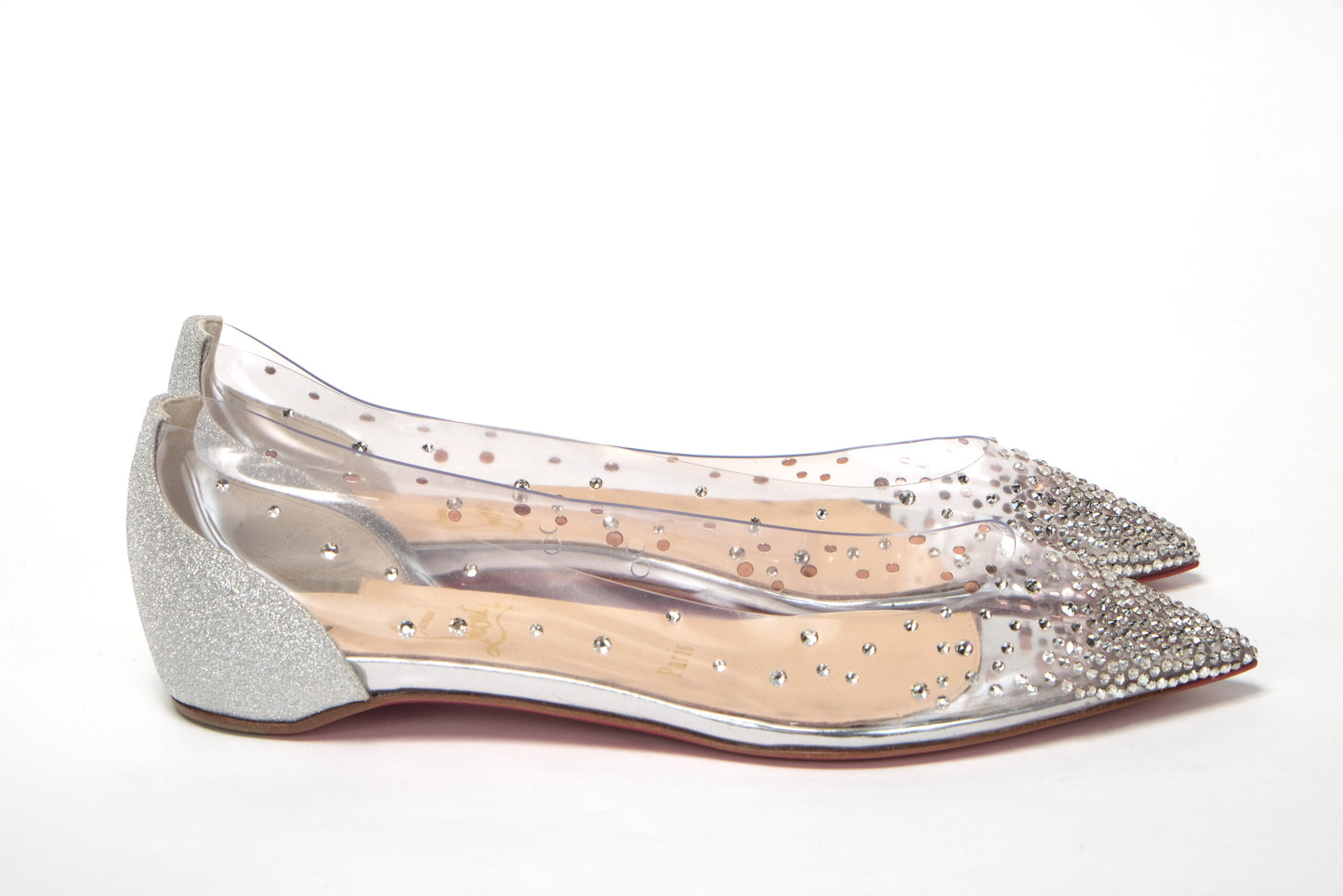 Christian Louboutin Silver Crystals Flat Point Toe Shoe