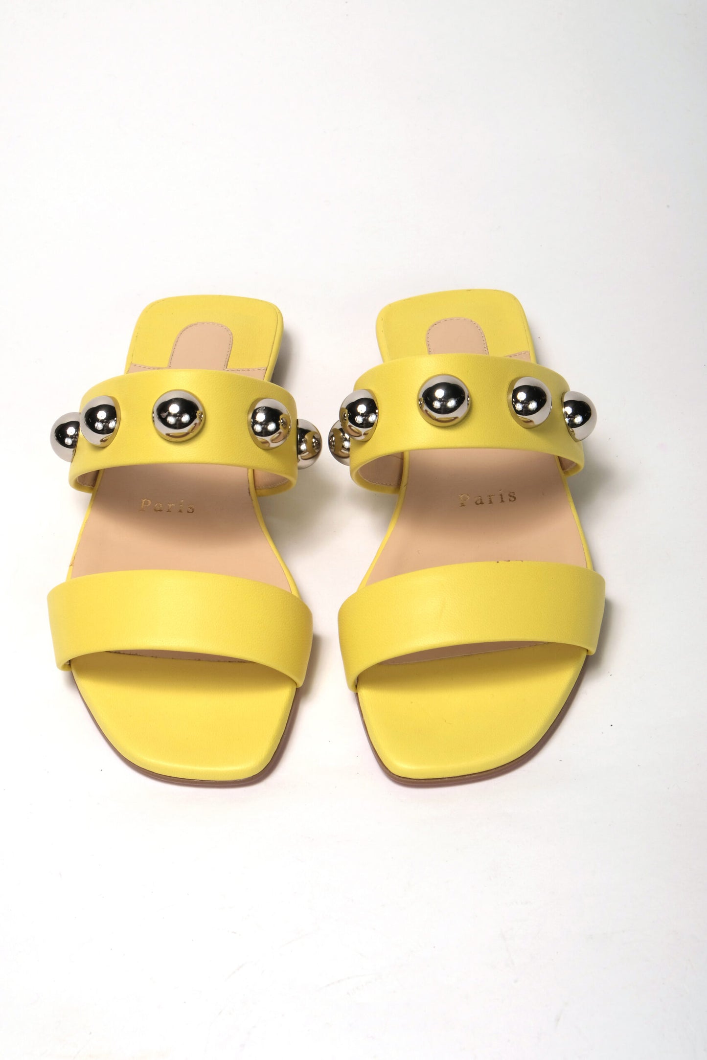 Christian Louboutin Bright Yellow Silver Wide Strap Studded Flat