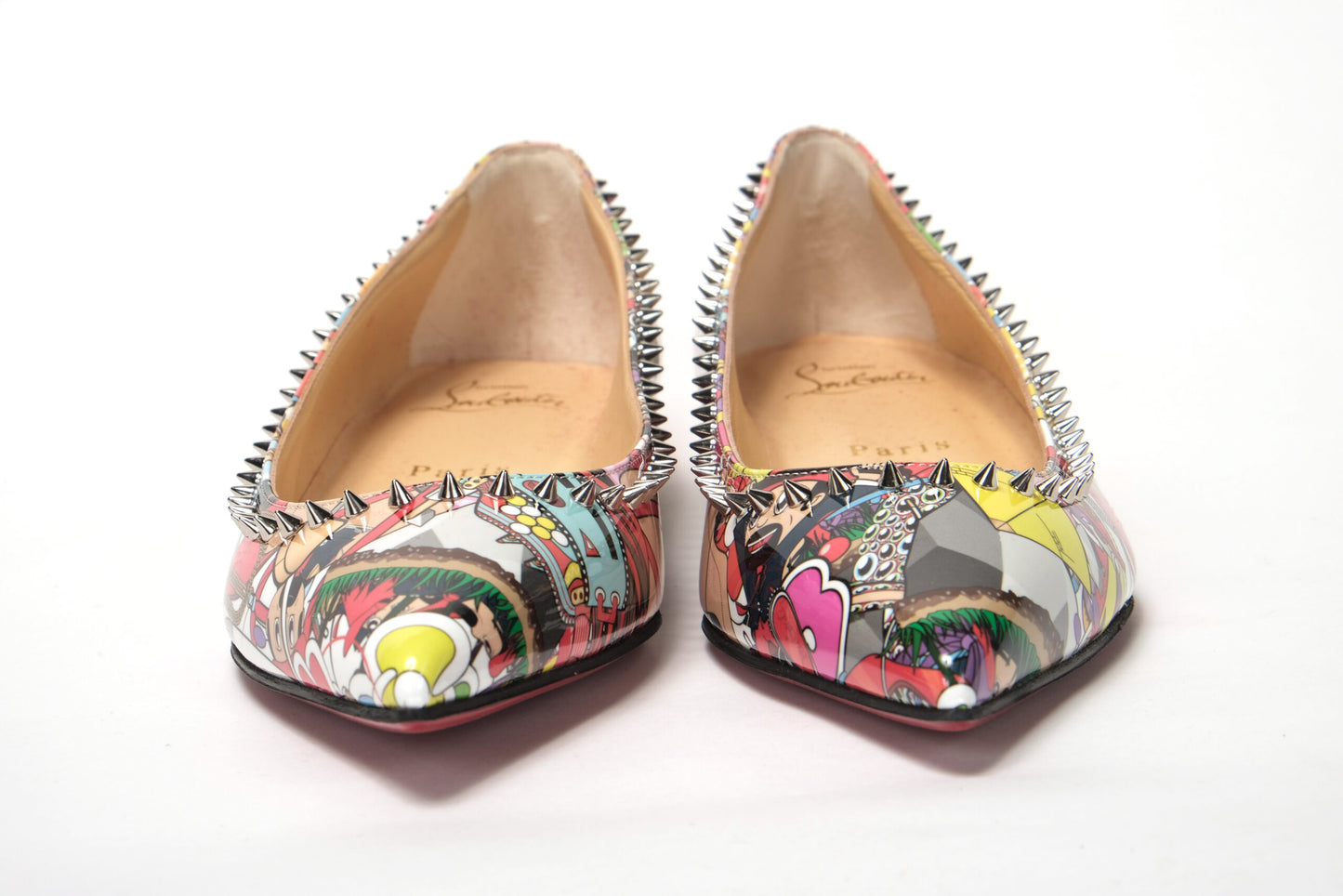 Christian Louboutin Silver Multi Print Embellished Flat Patent Point Shoe