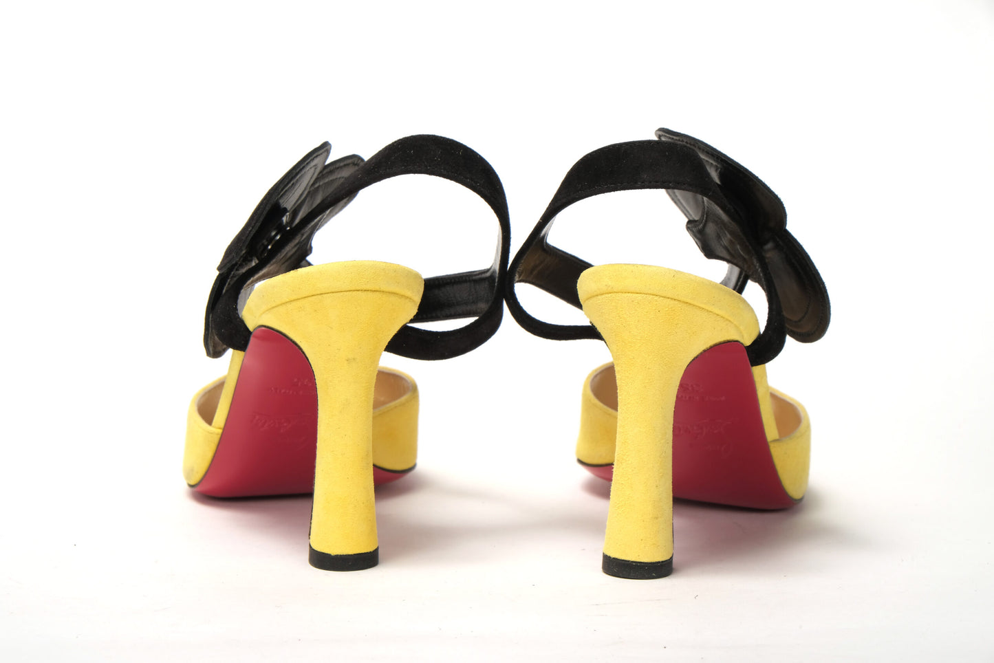 Christian Louboutin Yellow Black Peep Toe Flower Sandal