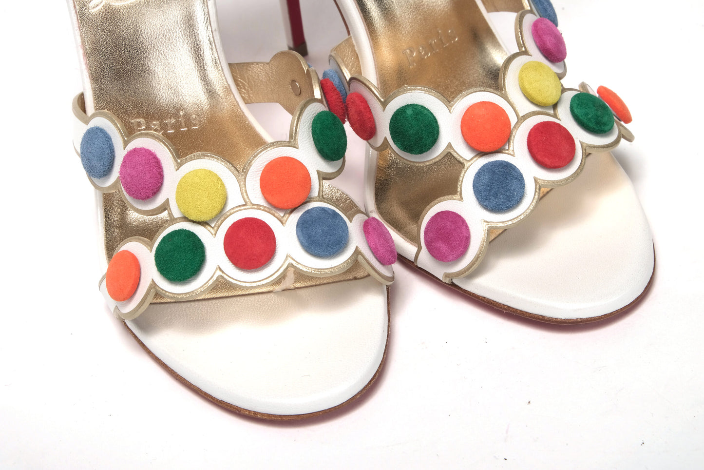 Christian Louboutin White Multicolor Spot Design High Heels Shoes Sandal