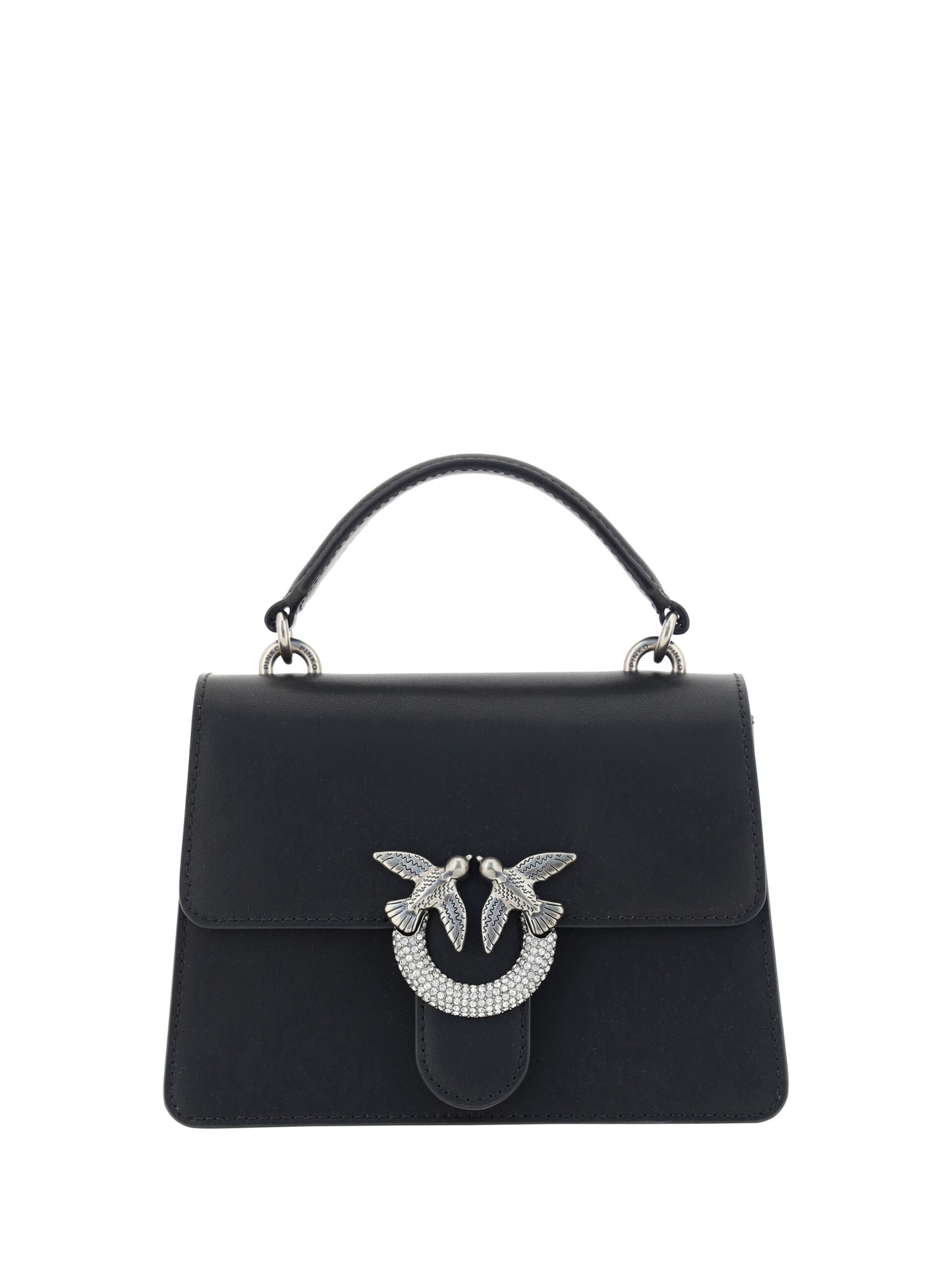 PINKO Black Calf Leather Love One Classic Handbag