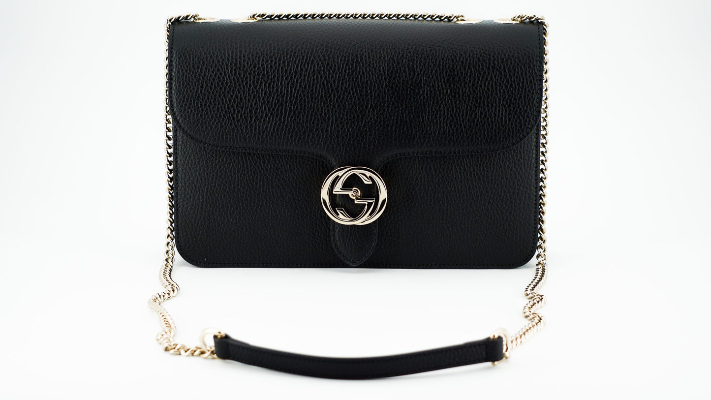 Gucci Black Calf Leather Dollar Shoulder Bag