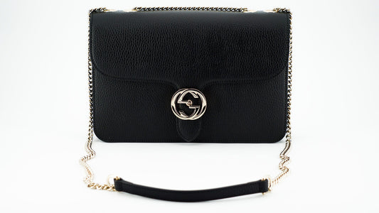 Gucci Black Calf Leather Dollar Shoulder Bag