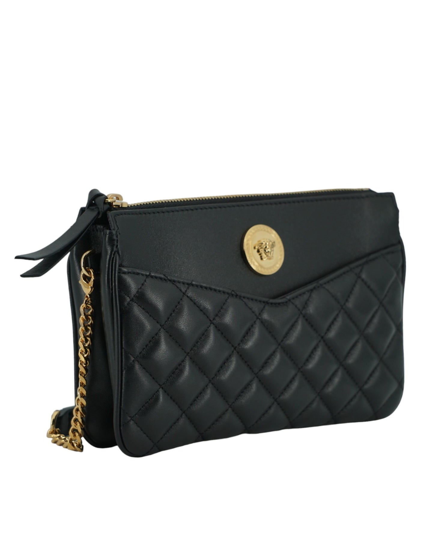 Versace Black Lamb Leather Pouch Crossbody Bag