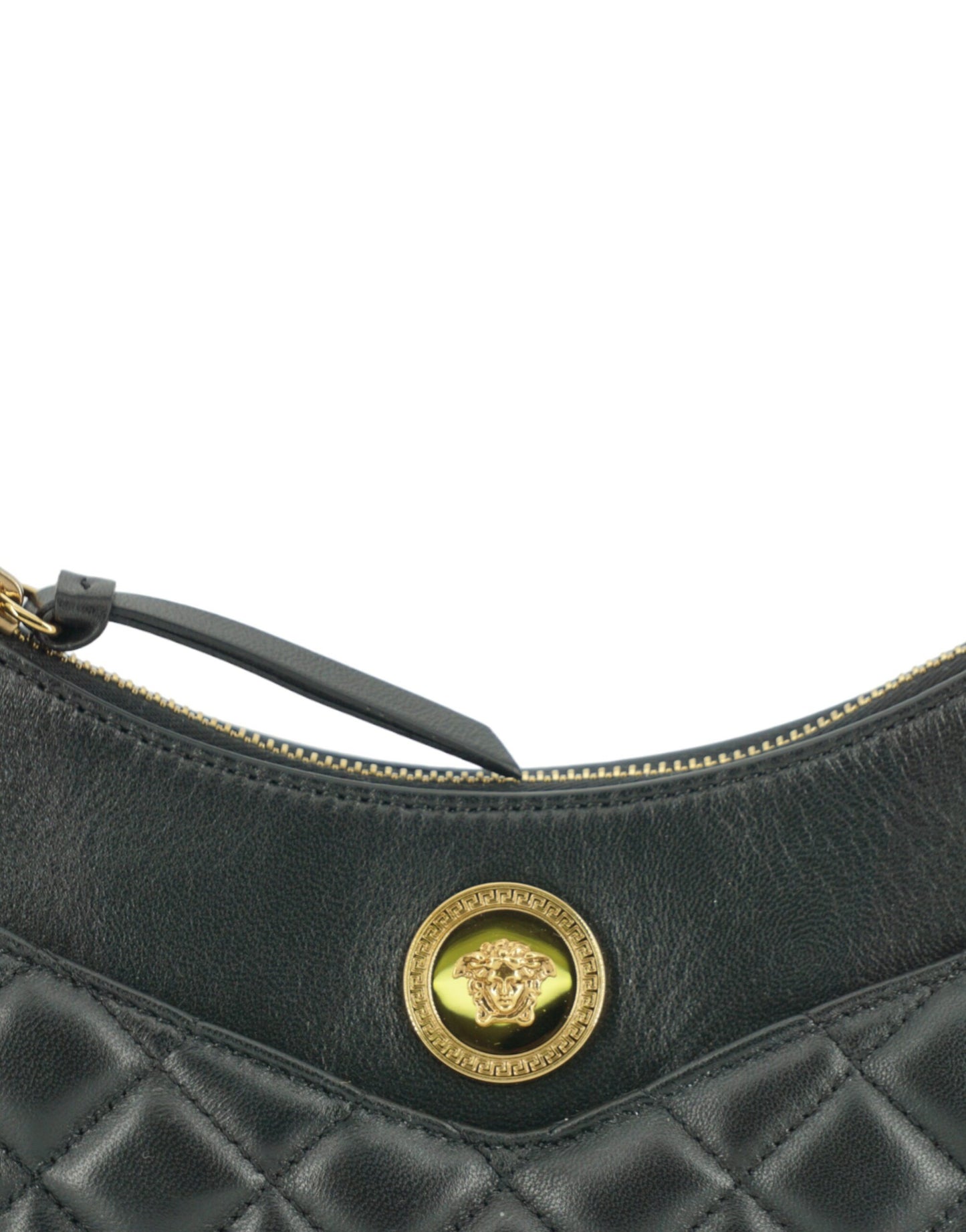 Versace Black Leather Half Moon Shoulder Bag