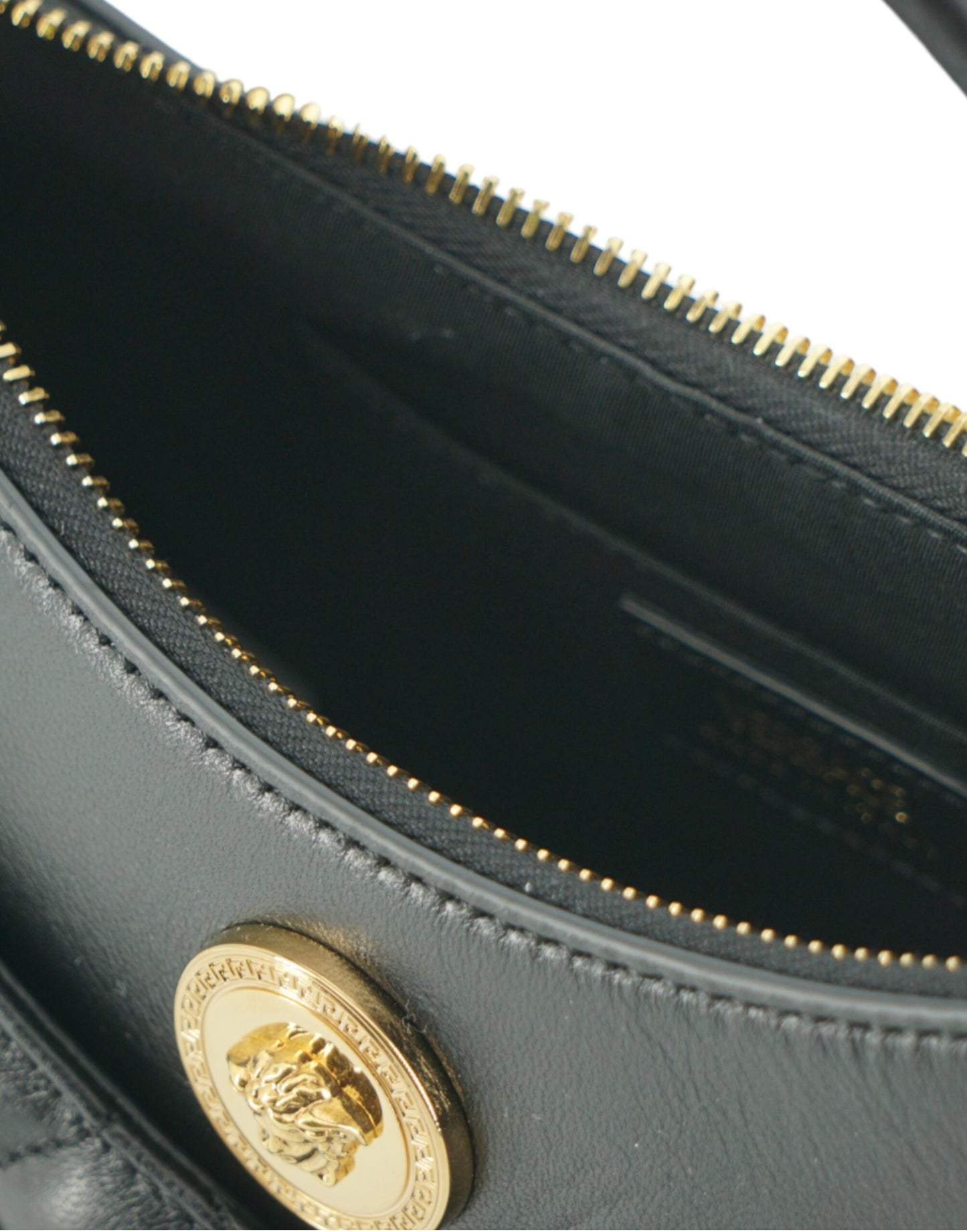 Versace Black Leather Half Moon Shoulder Bag