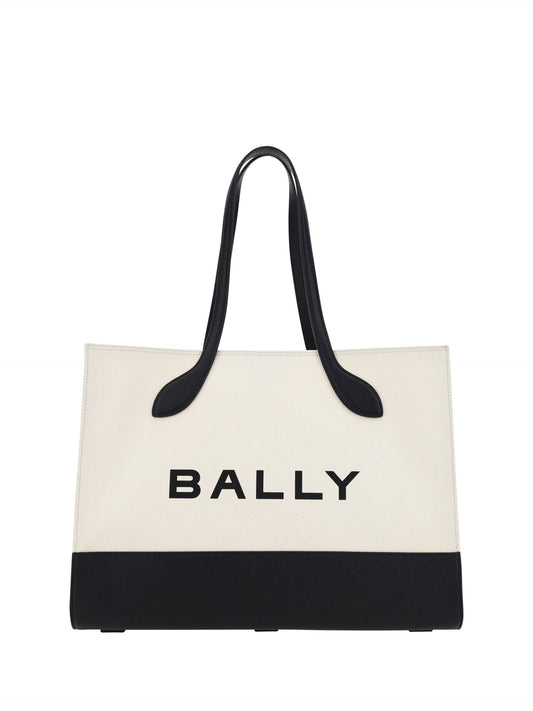 Bally White and Black Leather Tote Shoulder Bag