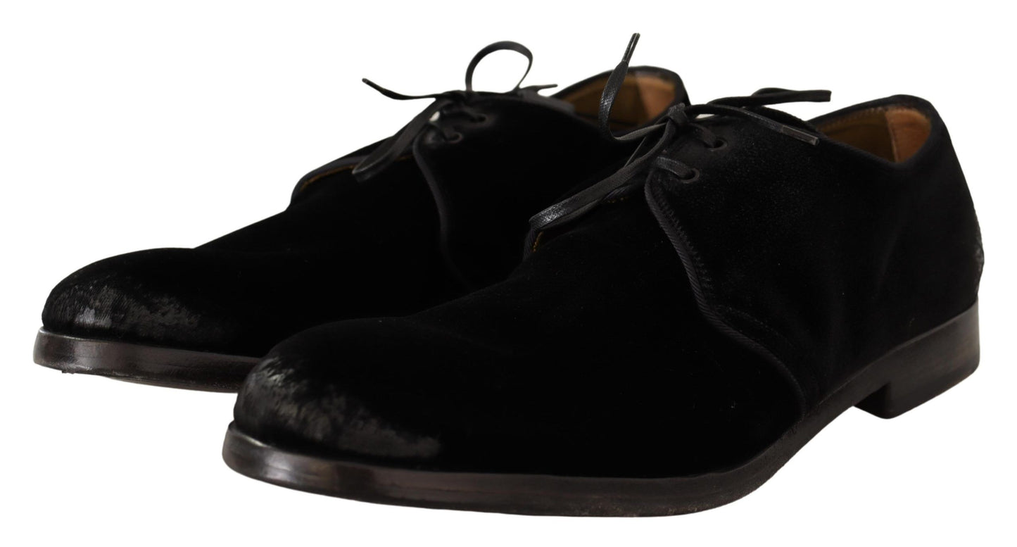 Dolce & Gabbana Black Velvet Lace Up Aged Style Derby Shoes