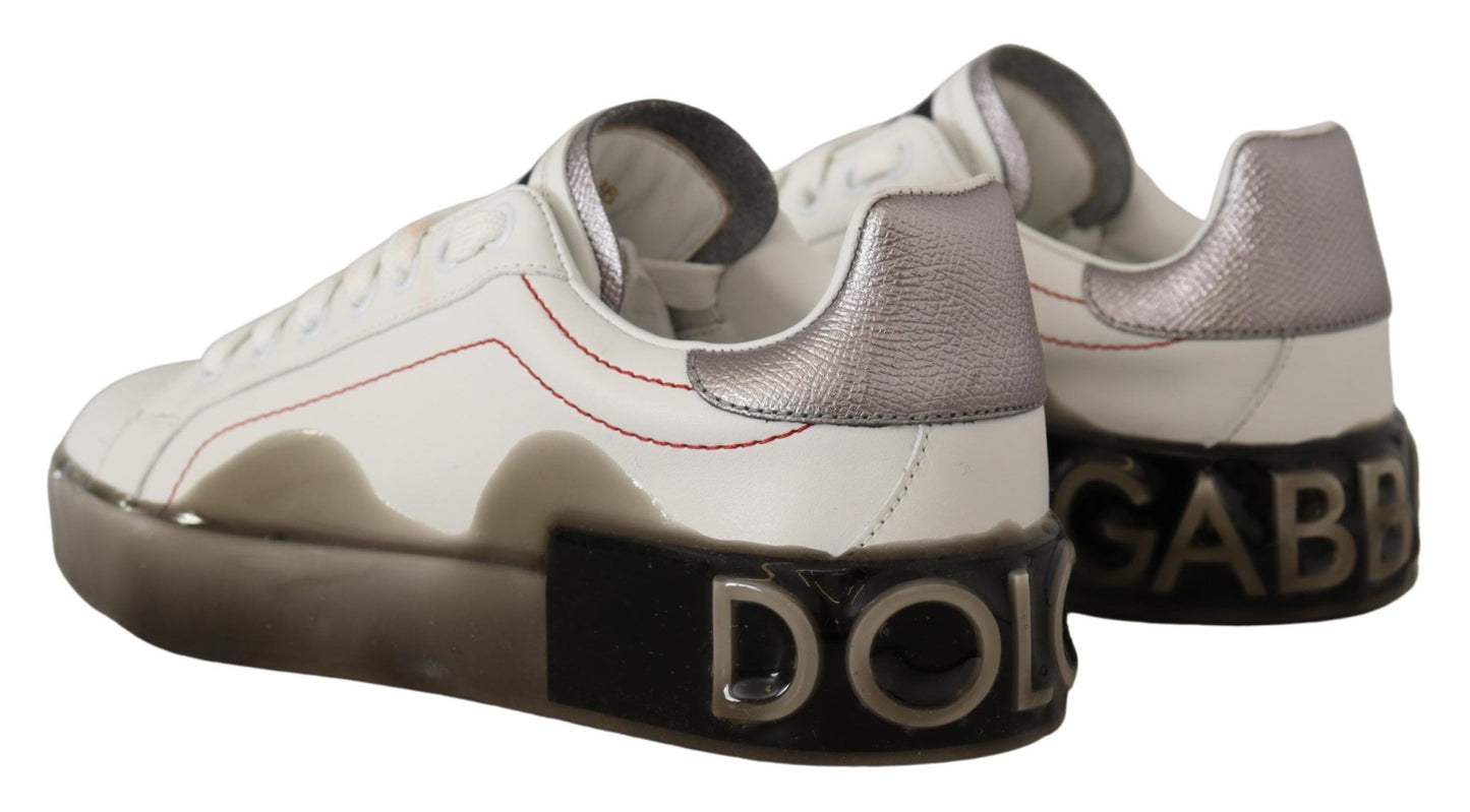 Dolce & Gabbana White Leather Shoes Womens Logo Portofino Sneakers