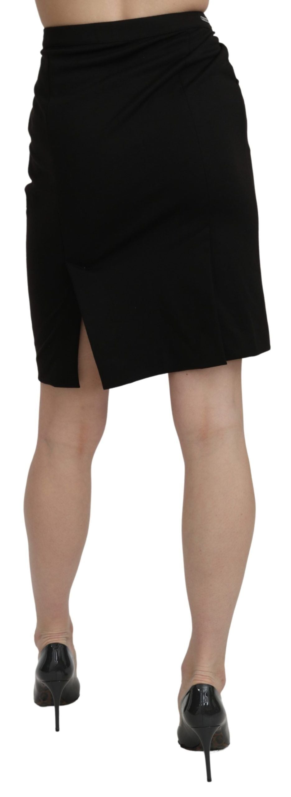 GF Ferre Black High Waist Pencil Cut Knee Length Formal Skirt