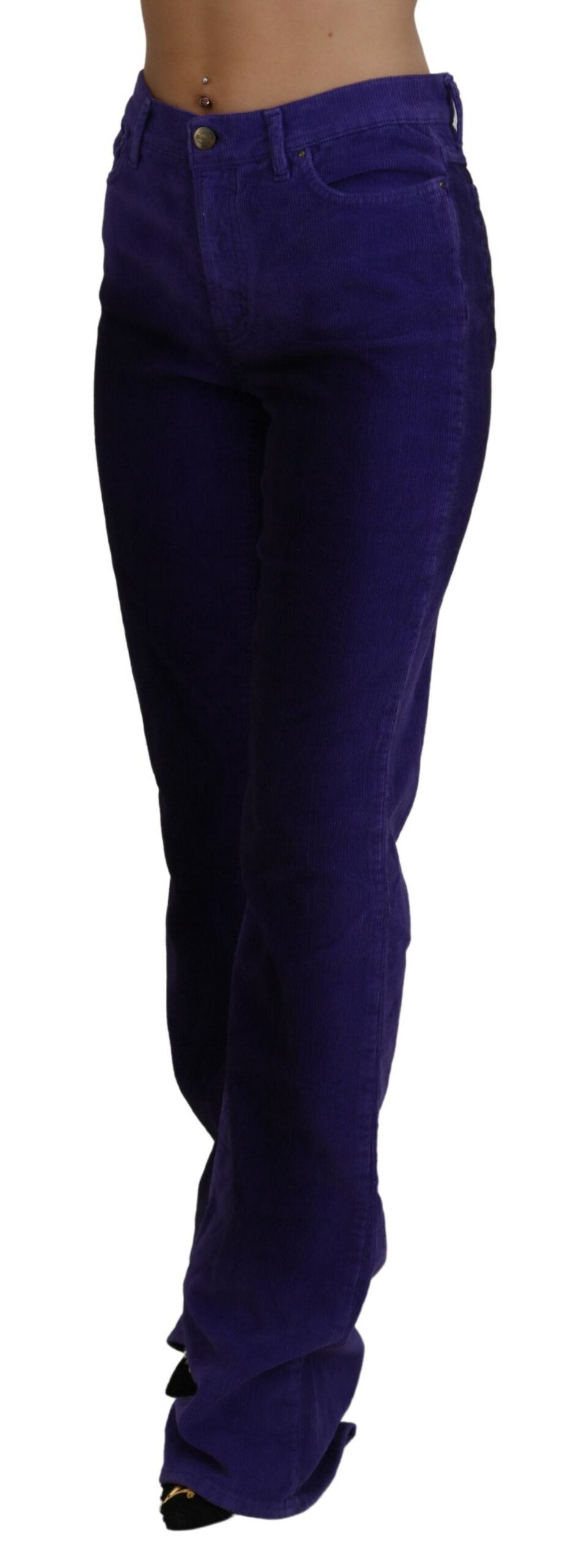 Just Cavalli Purple Cotton Corduroy Women Pants