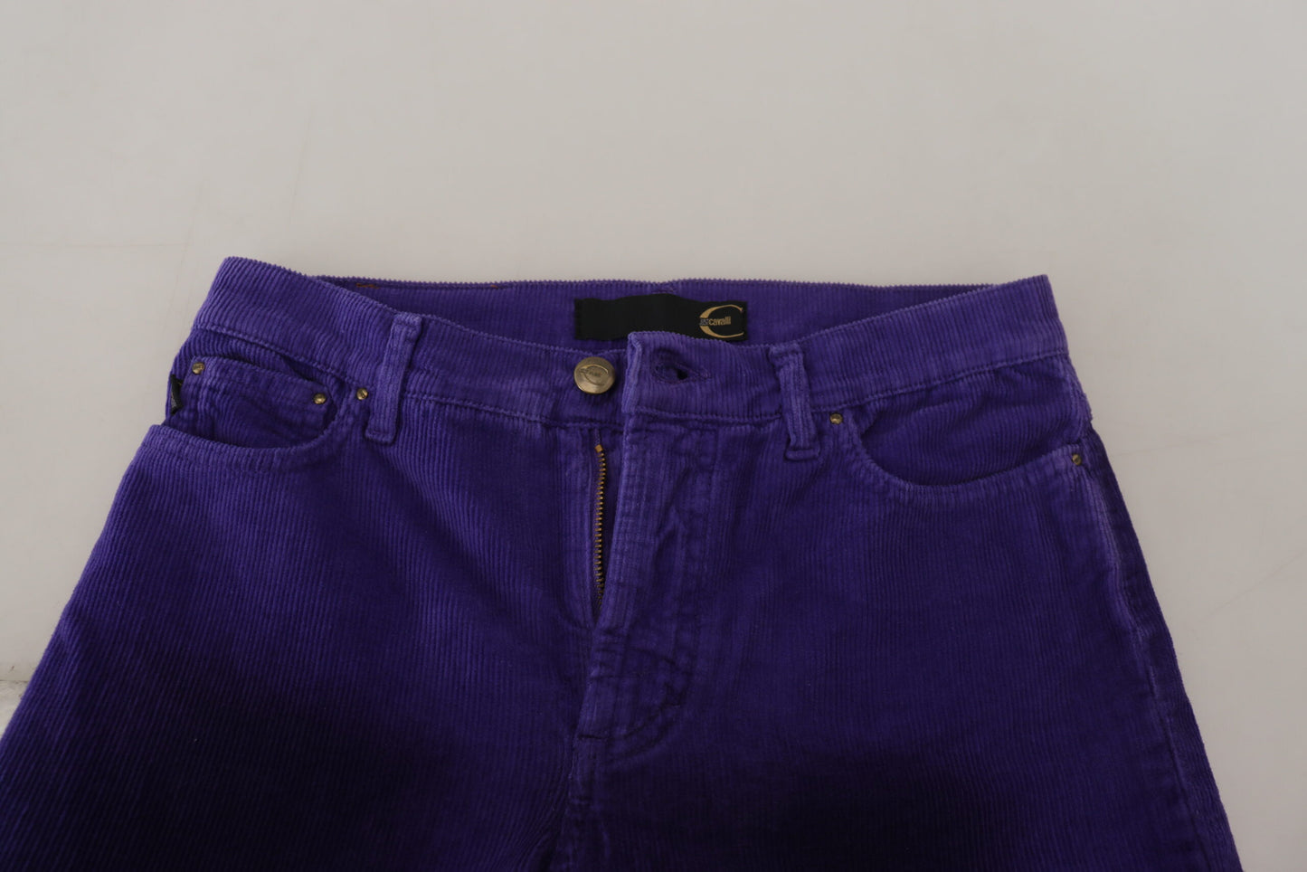 Just Cavalli Purple Cotton Corduroy Women Pants