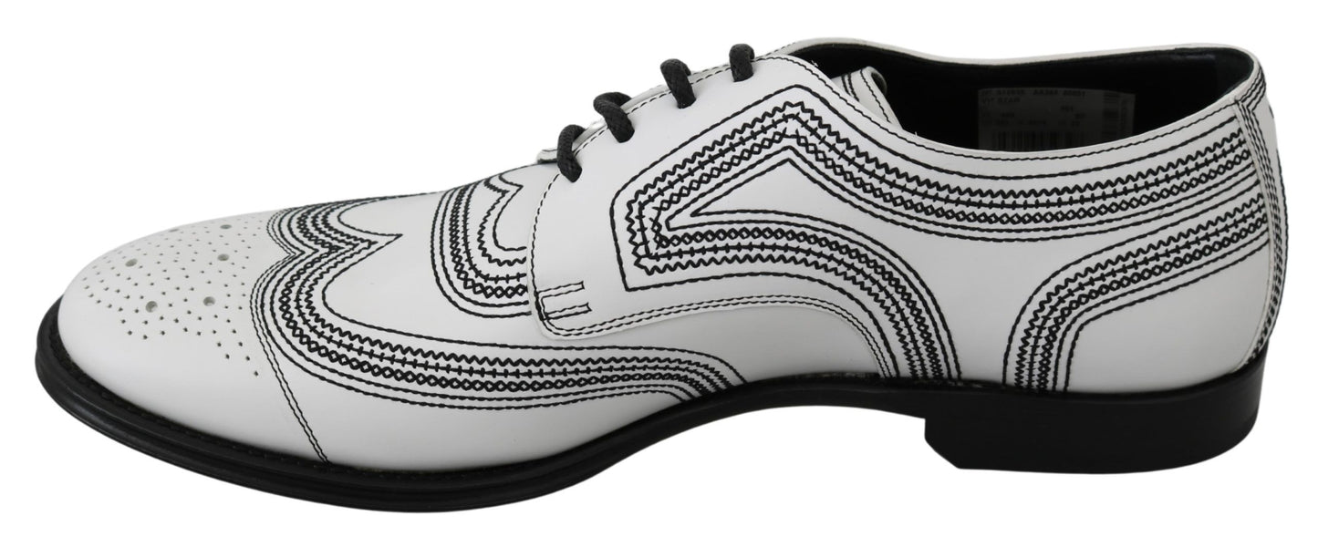 Dolce & Gabbana White Leather Derby Formal Black Lace Shoes