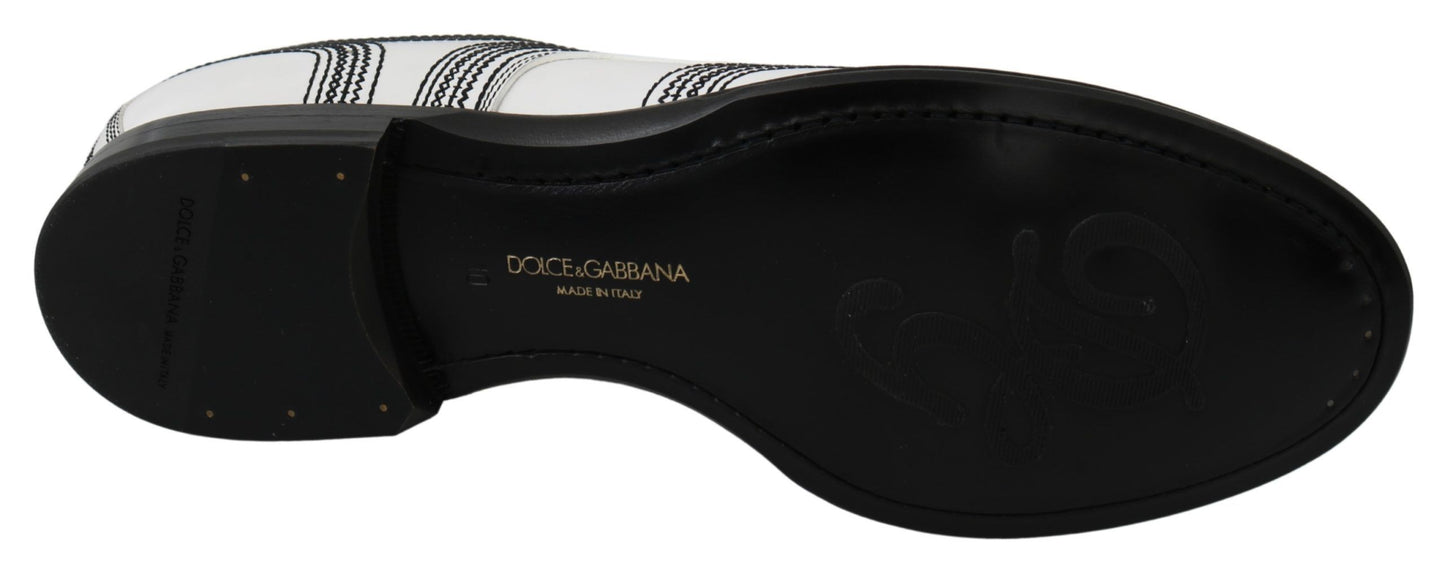 Dolce & Gabbana White Leather Derby Formal Black Lace Shoes