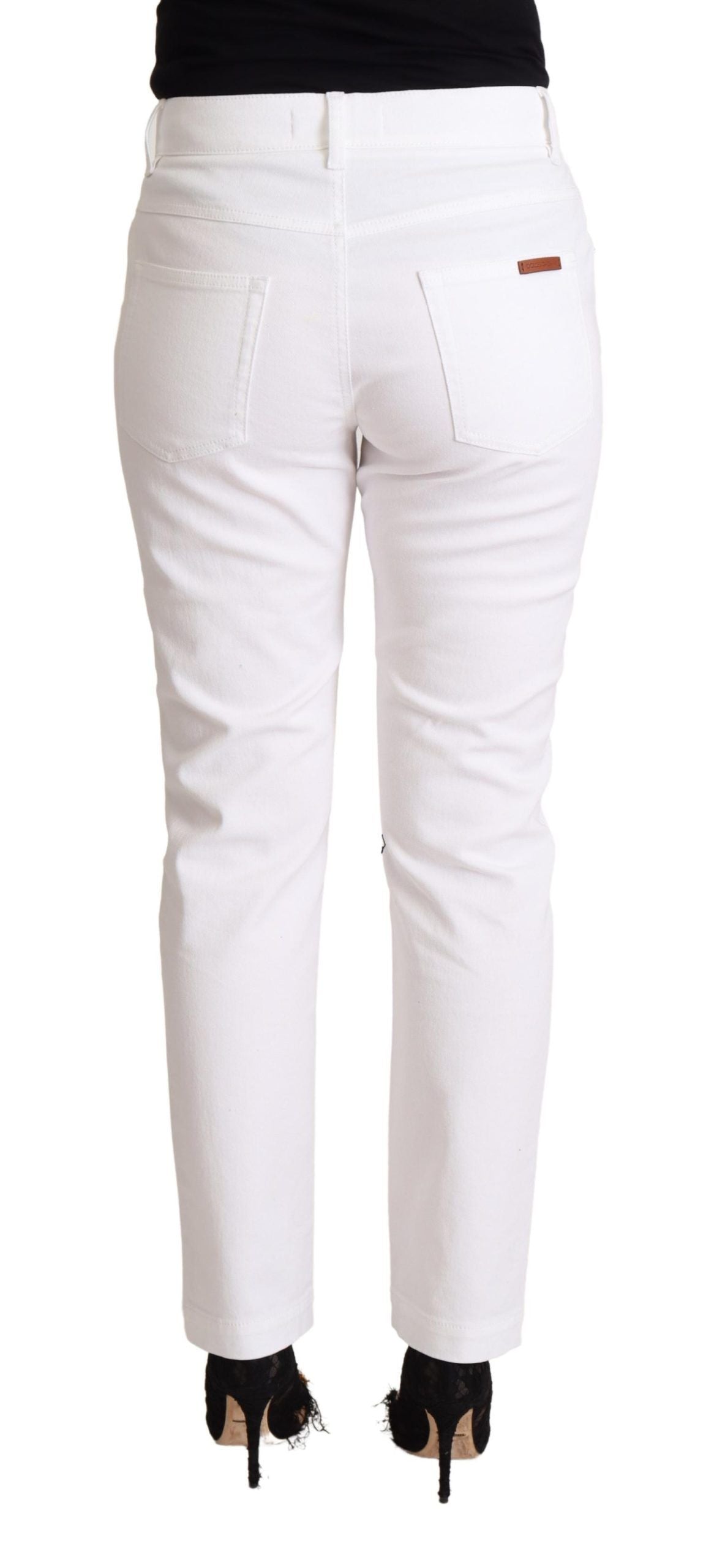 Dolce & Gabbana White Cotton Mid Waist Denim Tapered Jeans