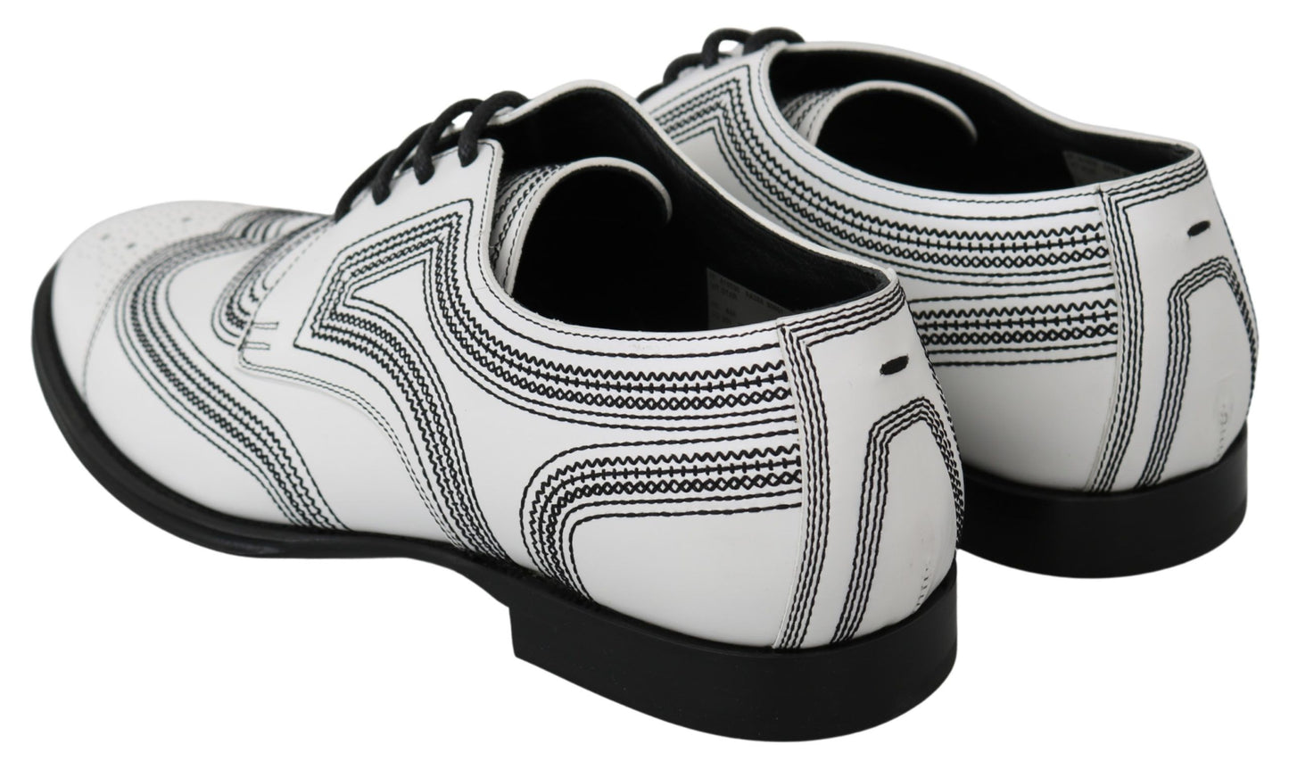 Dolce & Gabbana White Leather Derby Formal Black Lace Shoes